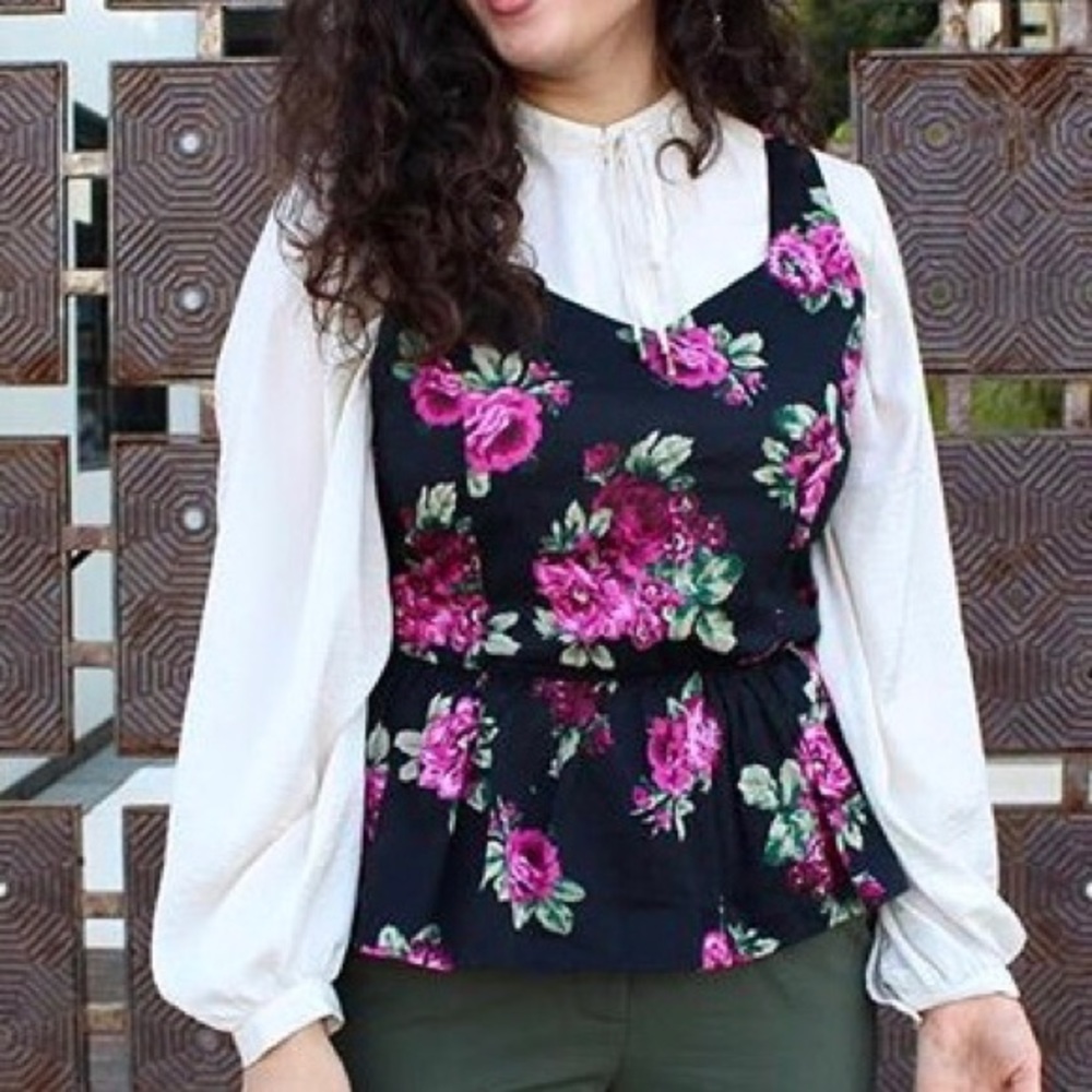 Black and pink floral tank top size XL